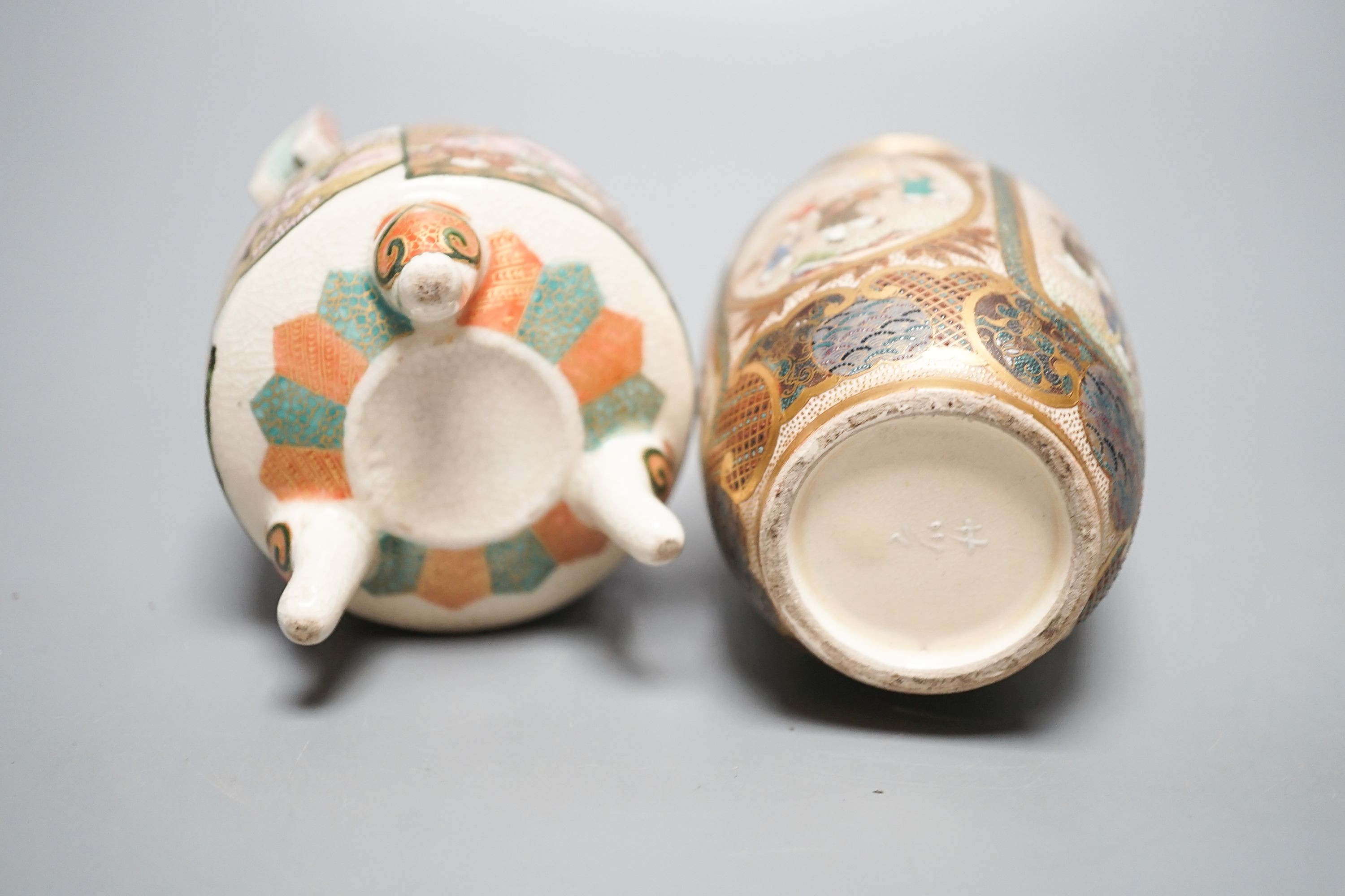 Three Japanese Meiji Satsuma wares - a vase, 22.5cm, a koro and a bowl